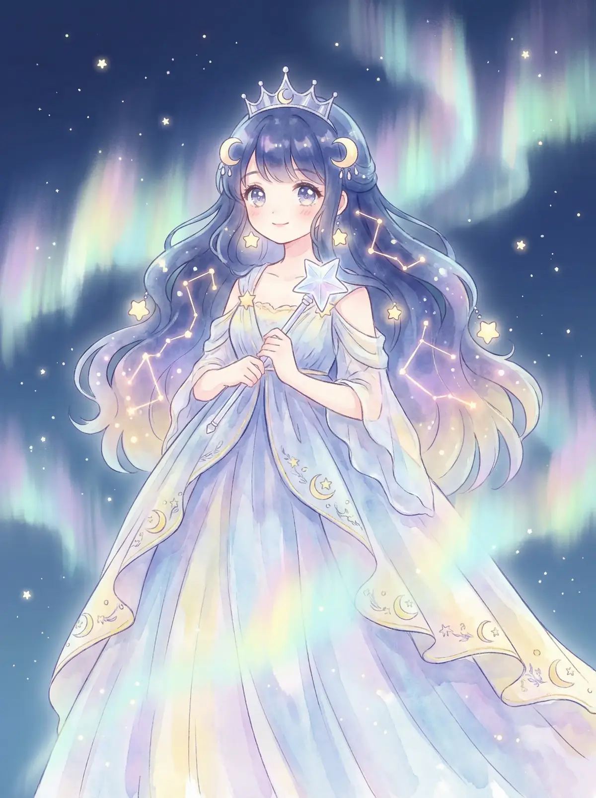 挤痘大师 - 星辰公主希尔角色设定图，手持星光权杖